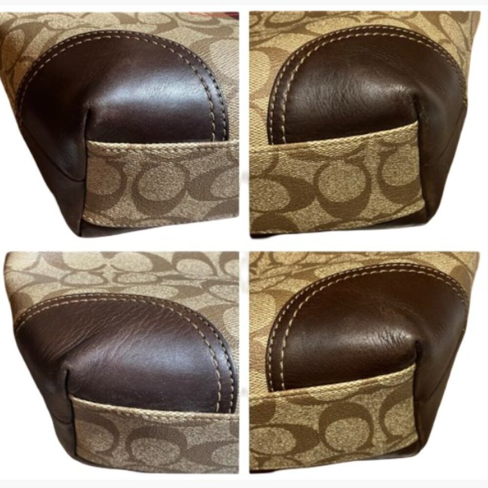 Coach Brown Signature Coated Canvas Leather Heritage Stripe Vintage Tote EUC - Picture 9 of 14